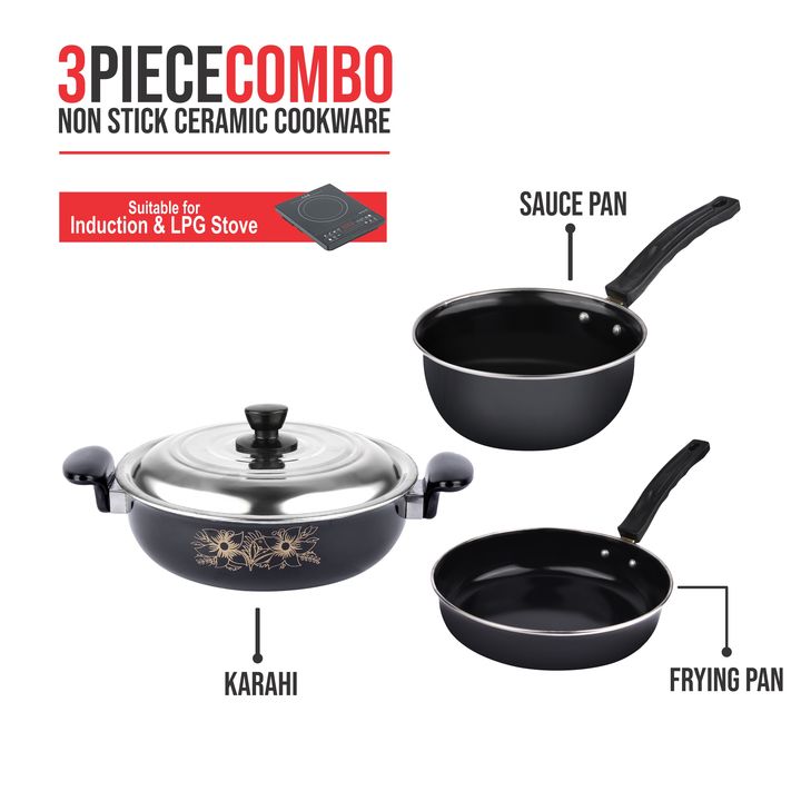 Non stick 3 pcs cooware pot and pan set uploaded by AviNim Traders on 10/20/2021