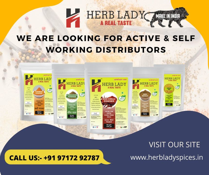 Post image HERBLADY SPICES is looking for Distributers on district level /State level Minimum investment Maximum Profit Call /whatsapp-8447815505