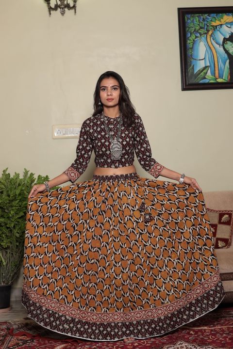 Post image 🌸🎉 diwali Special🎉 🌸

🎁New collection of cotton bagru printed designer top &amp; skirt with mulmul duptta available..( lehenga choli)

Sizes: 38-46
Skirt length: 40 inch
Skirt circle: 5.5 mtr.
Top length: 16 inch
Dupptta size -2.5 mtr..

Price 1950 + shipping

Ready to dispatch