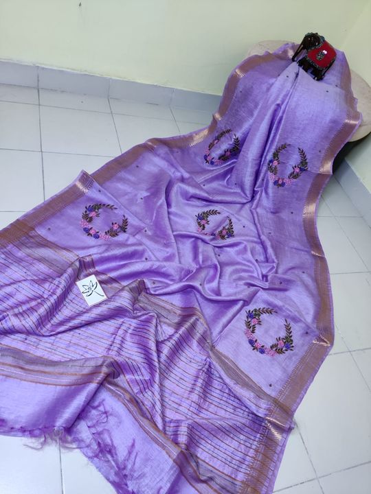 Material silk with hand embroidery work saree uploaded by business on 10/23/2021