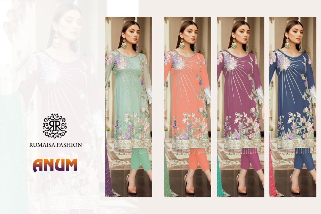 Post image **Representing a new  hit design from RUMAISA FASHION*
💗Luxuries look ANUM HIT COLOUR ADITION💗
Fabric details -💖Top -heavy faux georgette emblished with pearl and heavy embroidery.
Inner- santoon
Bottom- santoon
Dupatta- Heavy embroidered n pearl handwork net dupatta 
*Price:- Rs 1499/-*
*Single Available*
        Ship Extra
Ready To Ship...✈️✈️✈️Plz Conform ur orders