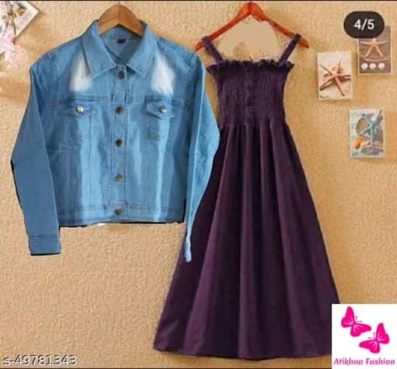 Post image Beautiful women dress with denim jecket... interested people inbox me