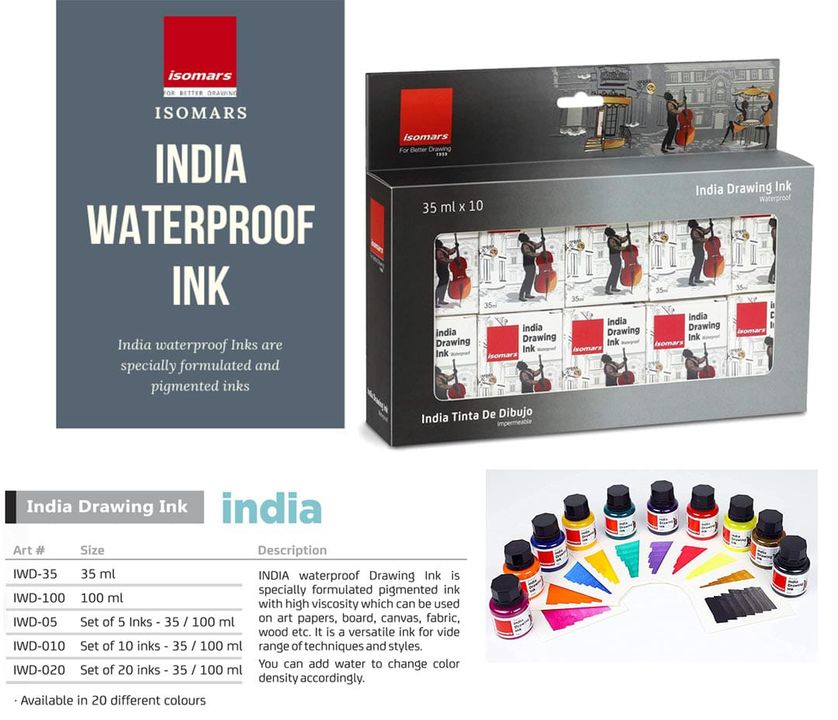 Post image ISOMARSACRYLIC Ink 35ml sets of 10INDIA DRAWING Ink 35ml sets of 10www. ISOMARS.netFor trade queries 9717289205