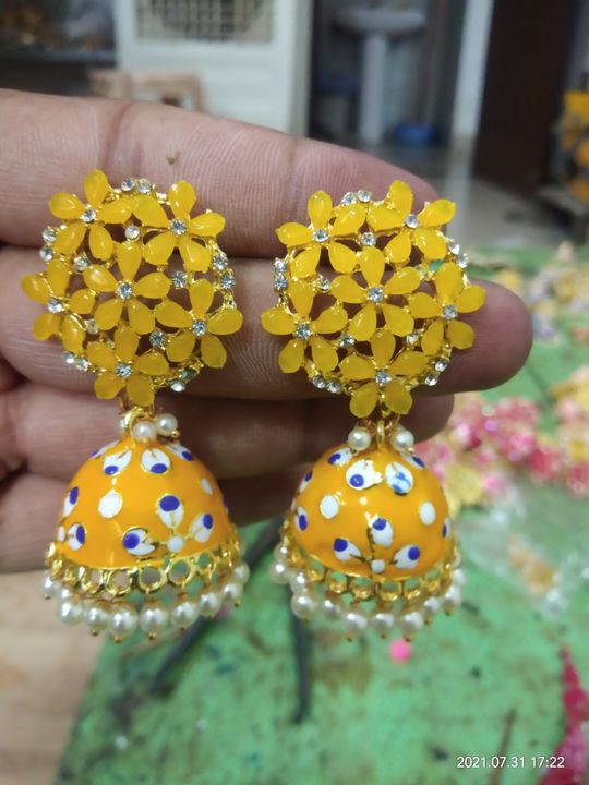Meenakari Minakari Kundan Stone Handpainted Earrings or Jhumka uploaded by Pragati Traders on 10/26/2021