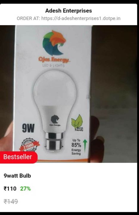 Ojas 9 watt bulb uploaded by Ojas Energy on 11/3/2021