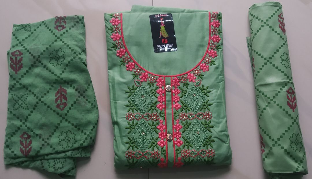 Ladies cotton embroidery+hand work dress materials uploaded by NOOR COLLECTION on 11/3/2021
