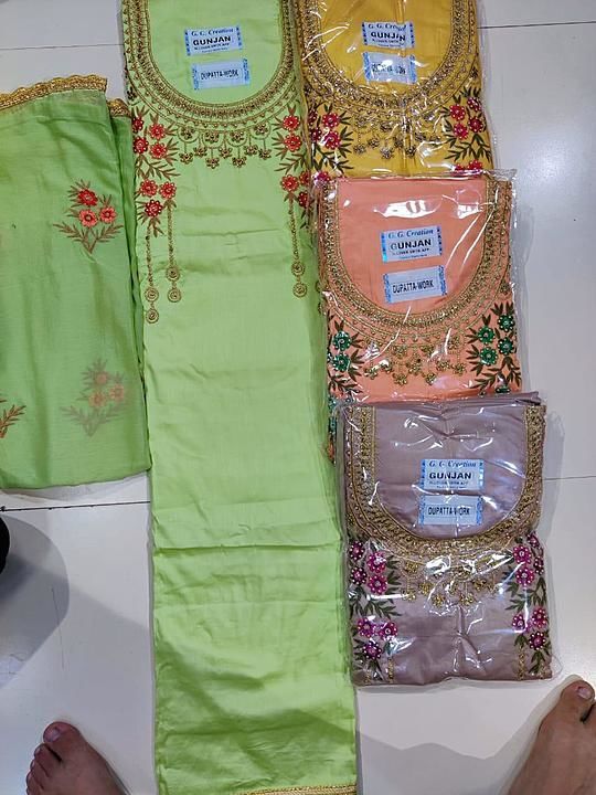 Fabric - jaam cotton all over 5 miter suit and fancy gla work and najmin havey work dupattaa  uploaded by Ladies suit on 9/19/2020