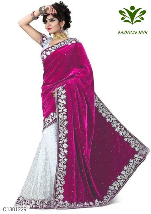 Varnam gorgeous embroidery Velvet saree uploaded by business on 11/6/2021