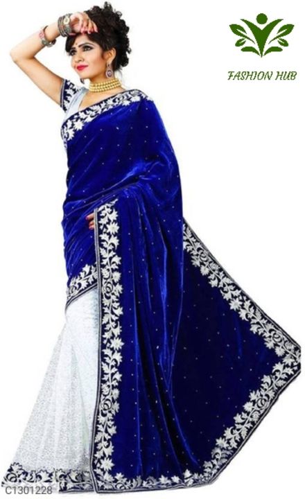 Varnam gorgeous embroidery Velvet saree uploaded by Fashion hub on 11/6/2021