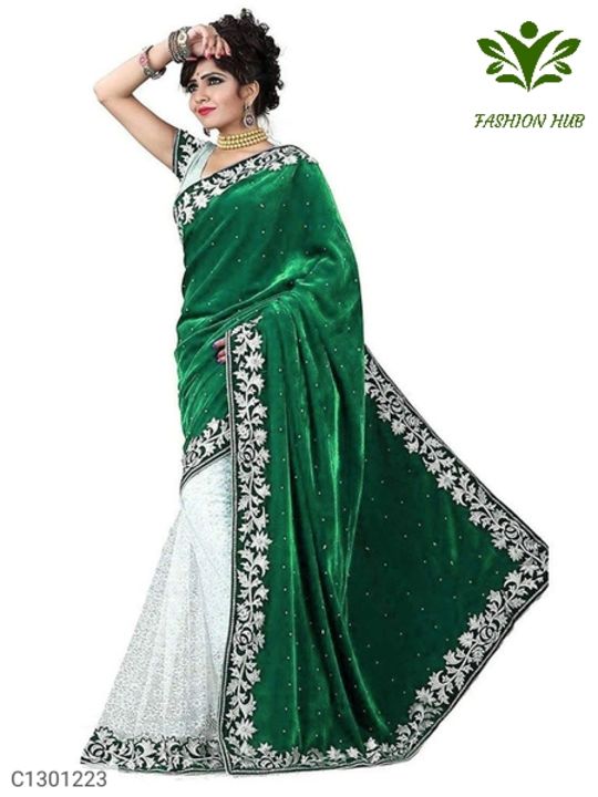 Varnam gorgeous embroidery Velvet saree uploaded by Fashion hub on 11/6/2021