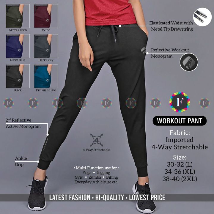 Post image _Start Your Day with Comfort of_*WORKOUT PANT*
*-: Multi-Function use for :-*Yoga • Jogging • Gym • Zumba Biking • Everyday Athleisure etc.
*Fabric:* Imported 4-Way Stretchable*Sizes:* 30-32 (L) • 34-36 (XL)38-40 (2XL)*USP 1:* Elastic Band with Metal Tip Drawstring*USP 2:* Ankle Grip
*YOUR PRICE**₹425 + Shipping*Less on bulk quantity
*COD AVAILABLE👍🏻
♦♦♦♦♦♦♦♦♦