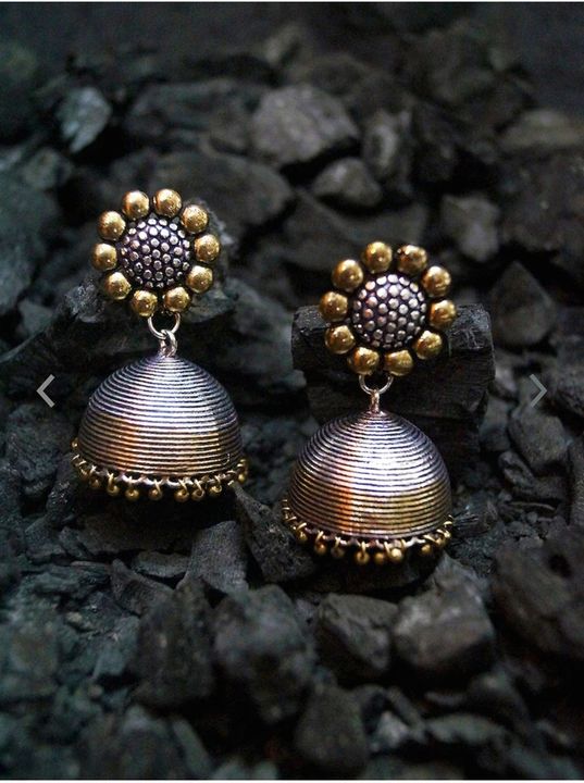 Oxidised Silver and Antique Gold-Toned Jhumkas  uploaded by business on 11/9/2021