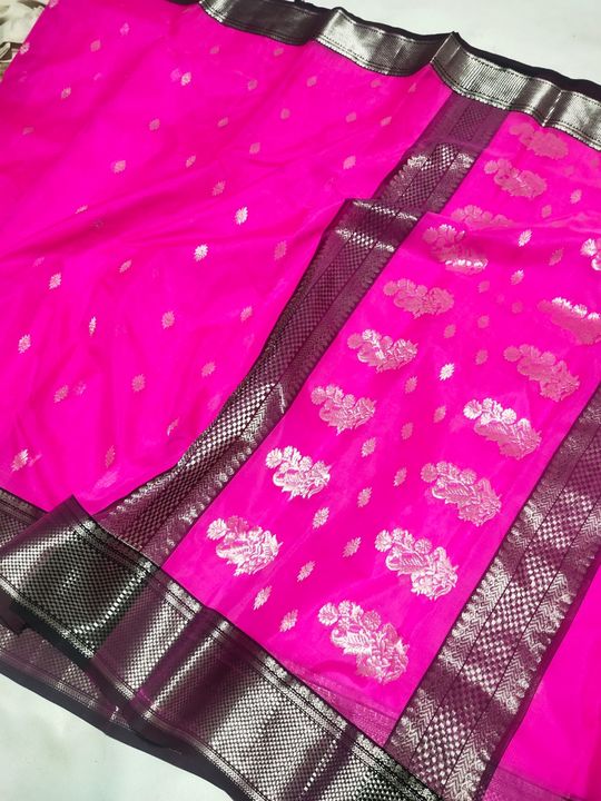 Chanderi handloom saree pure silk kataan nakshi border uploaded by business on 11/9/2021