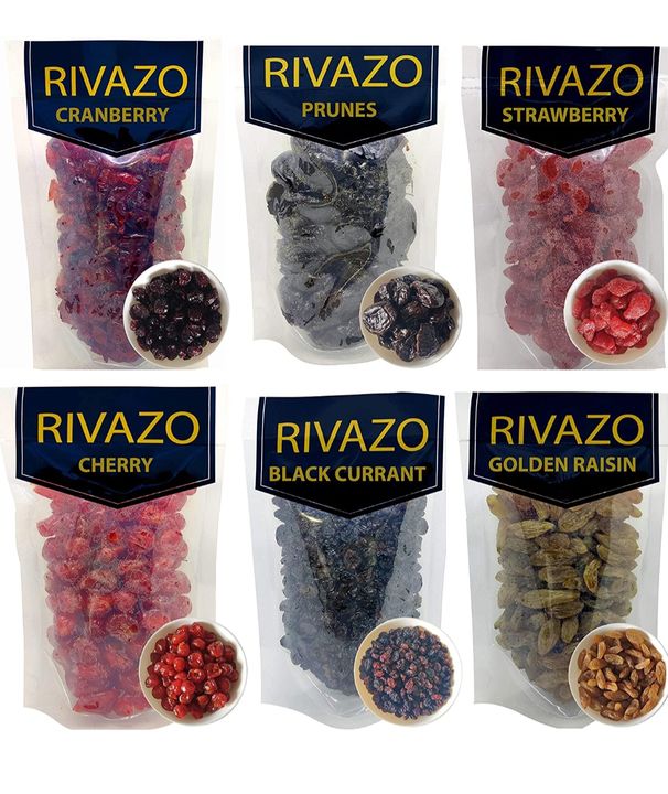 Post image Rivazo International Berries Value Combo Pack of 6 (Gluten Free &amp; Non-GMO) Cranberry,Golden Raisins,Cherry,Blackcurrant,Strawberry,Pitted Prunes(100 Grams Each-Total 600 Grams)