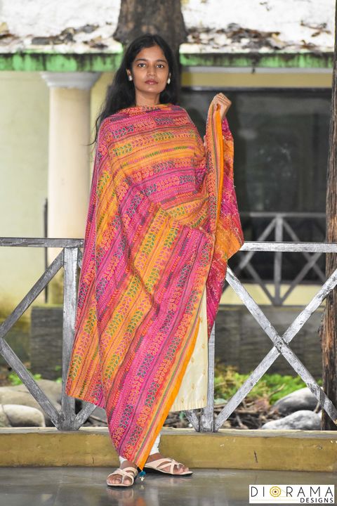Kantha silk hand embroidery dupatta uploaded by Diorama Designs on 11/11/2021