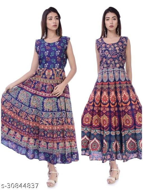 Post image Classic Latest Women DressesFabric: CottonSleeve Length: SleevelessPattern: PrintedMultipack: 2Sizes:XXL (Bust Size: 44 in, Length Size: 50 in) 
Jaipuri 100% Cotton Printed sleeveless combo dress with extra sleeves inside.Wear this casual dress at day time as well as night time. Good for summer season.both side belt for perfect Fit.Country of Origin: India