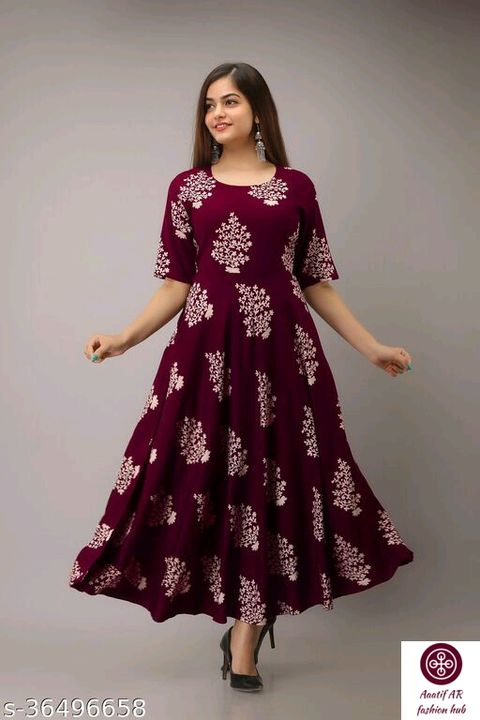 Printed anarkali kurti for women ethinic wear rayon fabric uploaded by business on 11/12/2021