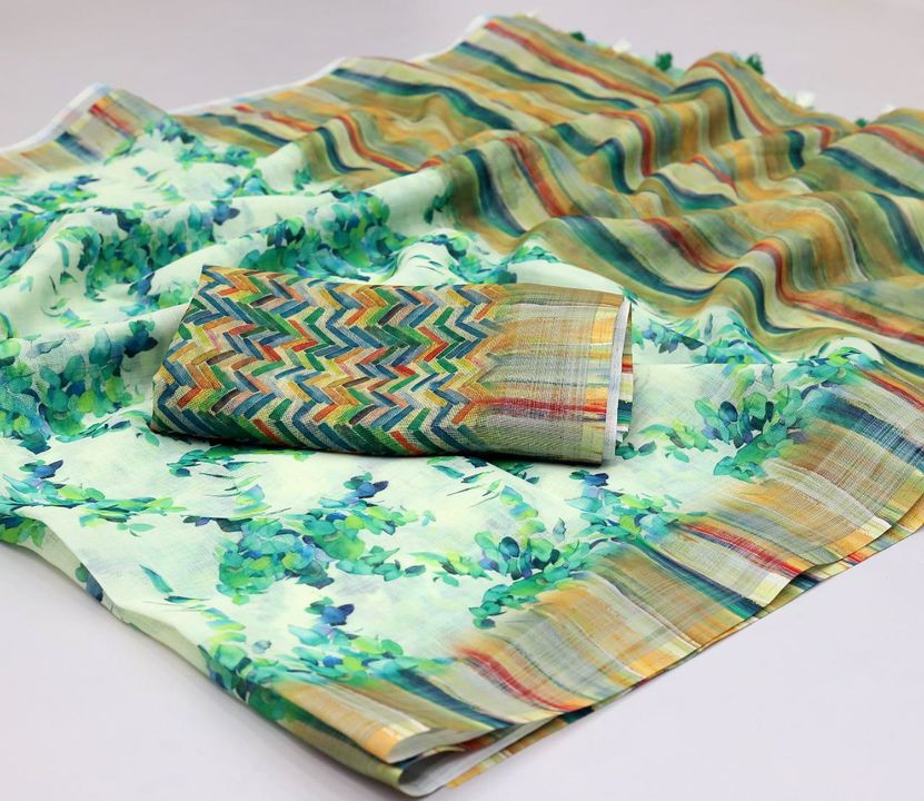 Digital print linen saree uploaded by business on 11/13/2021