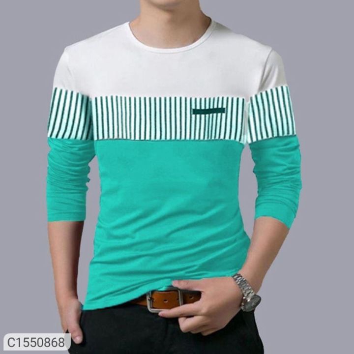 Product Name:* Cotton Blend Stripes Full Sleeves T-Shirts uploaded by business on 11/15/2021