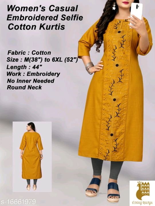 A-Line Embodried Mustered Oil Kurti Cotton Bland  uploaded by business on 11/15/2021