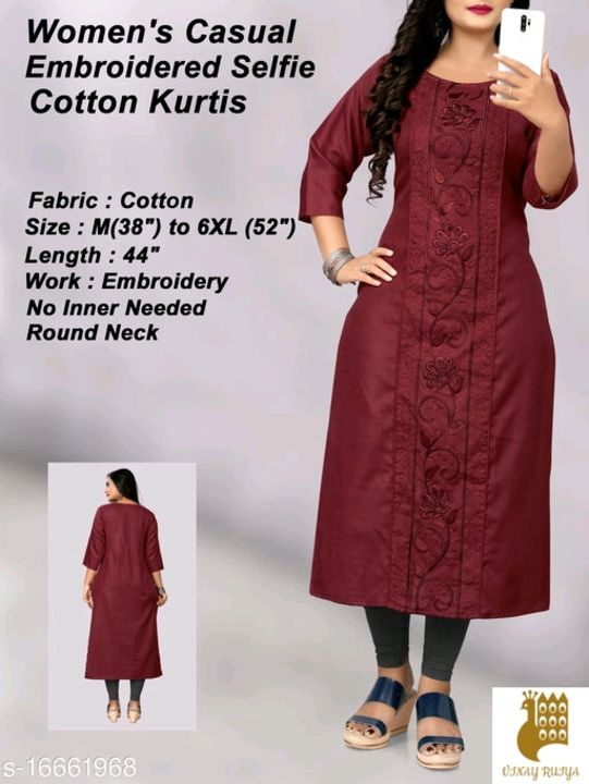 A-Line Embodried Mustered Oil Kurti Cotton Bland  uploaded by VINAY RUIYA Entrepreneur KANPUR on 11/15/2021