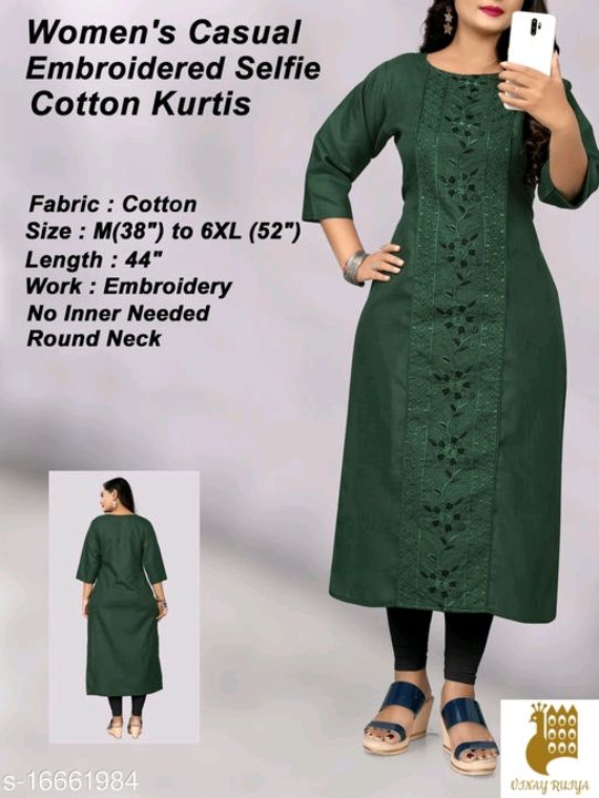 A-Line Embodried Mustered Oil Kurti Cotton Bland  uploaded by VINAY RUIYA Entrepreneur KANPUR on 11/15/2021