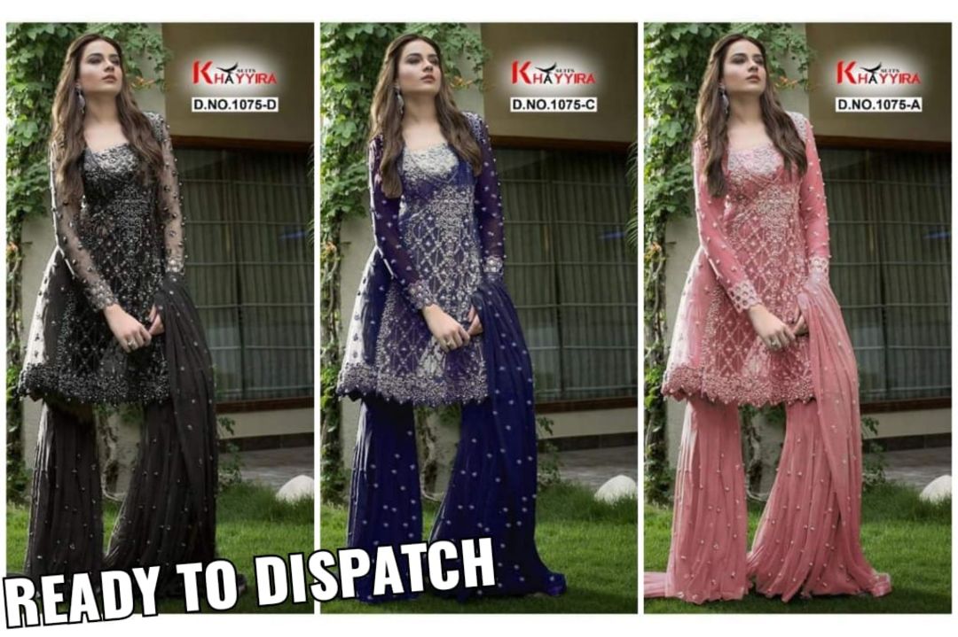 Post image I want 1 Pieces of _⚜TODAY NEW PRODUCT LAUNCHING KHAYYIRA SUITS™️ presents_⚜

*BLOCKBUSTER VOL-03 DN 1075*

FABRIC DETA.
Below are some sample images of what I want.