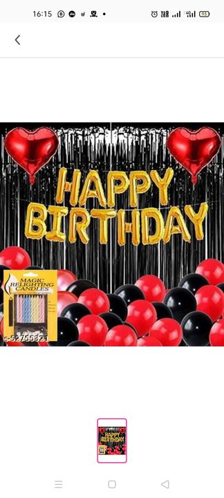 Happy Birthday Foil Letter Balloon Golden + 10pcs Magic Candle + 2pcs Red Heart Foil + 2pcs Black  uploaded by Kunjan enterprises on 11/16/2021