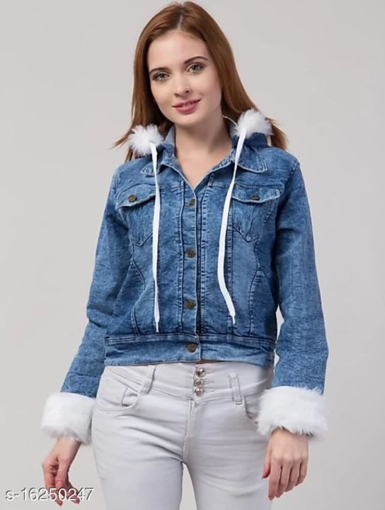 Post image Catalog Name:*Classic Retro Women Jackets &amp; Waistcoat*Fabric: DenimSleeve Length: Long SleevesPattern: Dyed/ WashedMultipack: 1Sizes: S (Bust Size: 34 in, Length Size: 19 in, Waist Size: 32 in, Hip Size: 16 in, Shoulder Size: 14 in) M (Bust Size: 36 in, Length Size: 19 in, Waist Size: 34 in, Hip Size: 17 in, Shoulder Size: 15 in) L (Bust Size: 38 in, Length Size: 20 in, Waist Size: 36 in, Hip Size: 18 in, Shoulder Size: 16 in) XL (Bust Size: 40 in, Length Size: 20 in, Waist Size: 38 in, Hip Size: 19 in, Shoulder Size: 17 in) 
Easy Returns Available In Case Of Any Issue*Proof of Safe Delivery! Click to know on Safety Standards of Delivery Partners- https://ltl.sh/y_nZrAV3