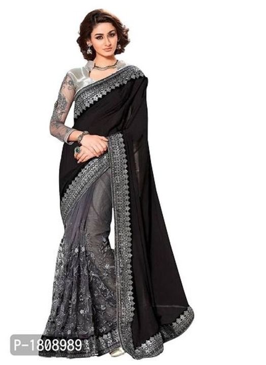 Elegant Grey Embroidered Satin Women Saree With Blouse piece uploaded by Ambe Collection on 11/16/2021