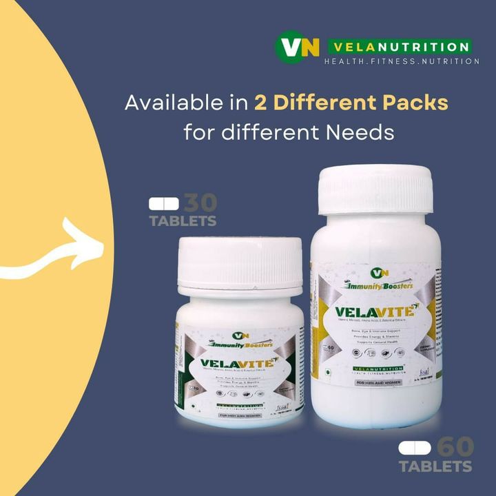 Post image Introducing #VELAVITE - Multivitamin, Multimineral with Amino Acids and Botanical Extracts.
Available in 2 different packs- 30 tab and 60 tab 
Through its powerful formula:​ It helps improve Eye, Bone, and Joint healthIt also strengthens the overall immune mechanismEnhances physical and mental staminaProvides endurance towards various stresses such as physical, mental, chemical, etc.It helps in maintaining hormonal balance in the bodyIt helps in maintaining an overall good health