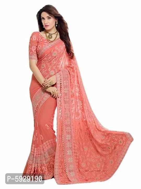 Beautiful Net Embroidery Work Saree With Blouse piece uploaded by Ambe Collection on 11/16/2021
