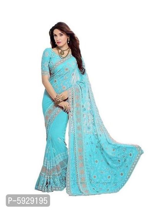 Beautiful Net Embroidery Work Saree With Blouse piece uploaded by Ambe Collection on 11/16/2021