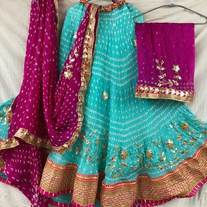 Post image 🛍️🛍️🛍️🛍️🛍️🛍️🛍️❤️silk bandhej lhnga 💐🛍️👉🏻With gota work 👉🏻Semi- stich lhnga 👉🏻With astar 1 meter blouse2.10 mt dupatta Dm for price.Wholesale price is different.Single piece is also available