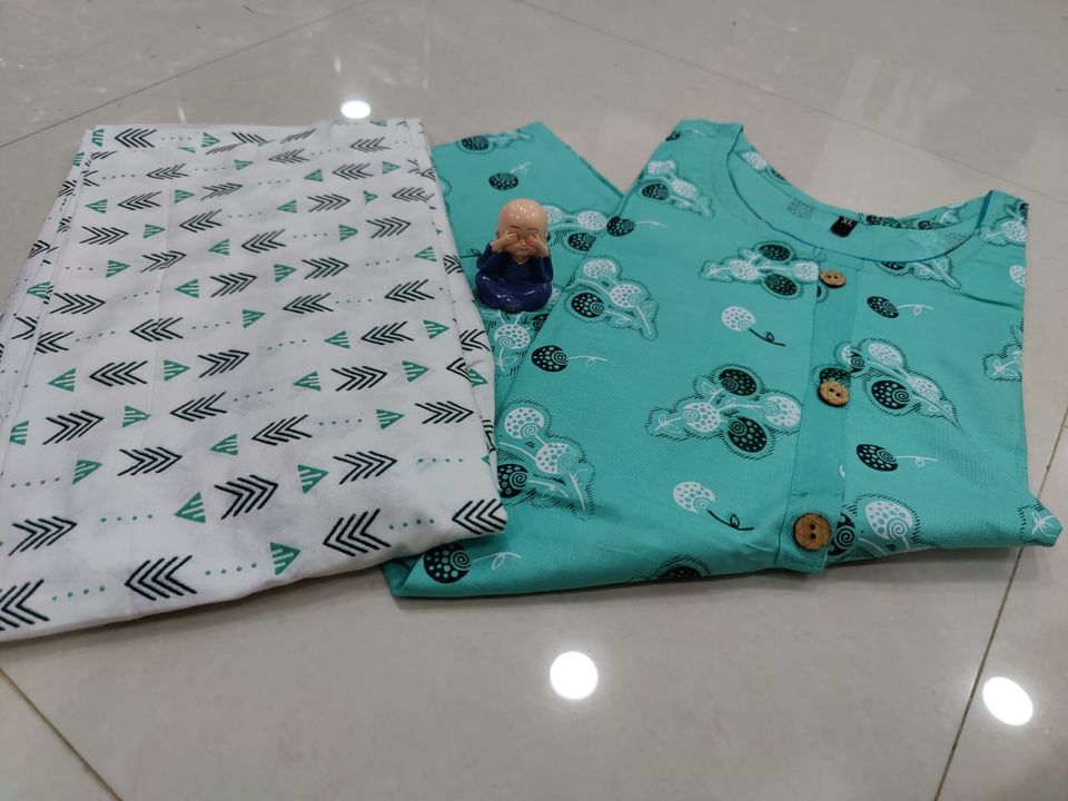 ❤️Sangeeta creation ❤️

 Kurti plazo set 

 in Reyon print fabric

 kurti length 42

Sizes  L,xl,xxl uploaded by Mobile accessories and childrenwear on 11/19/2021