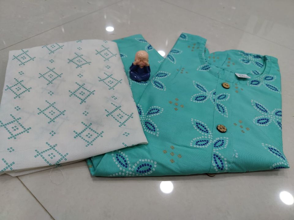 ❤️Sangeeta creation ❤️

 Kurti plazo set 

 in Reyon print fabric

 kurti length 42

Sizes  L,xl,xxl uploaded by Mobile accessories and childrenwear on 11/19/2021