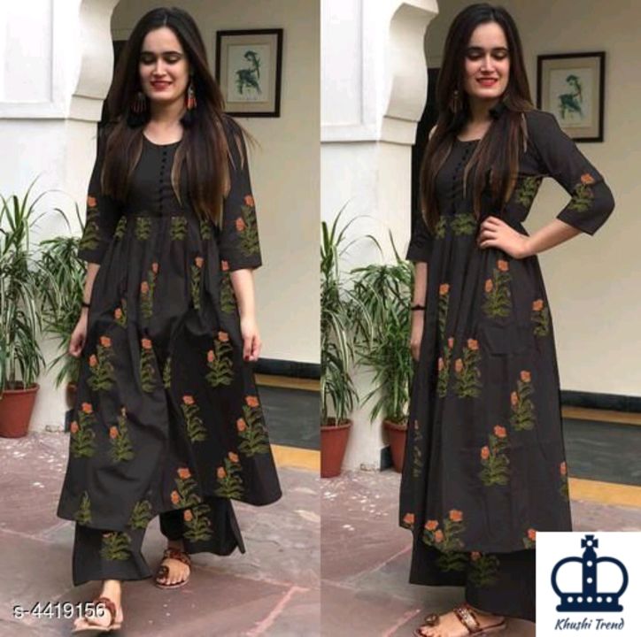 Printed Long Kurti With Palazzos  uploaded by Khushi Trend on 11/20/2021