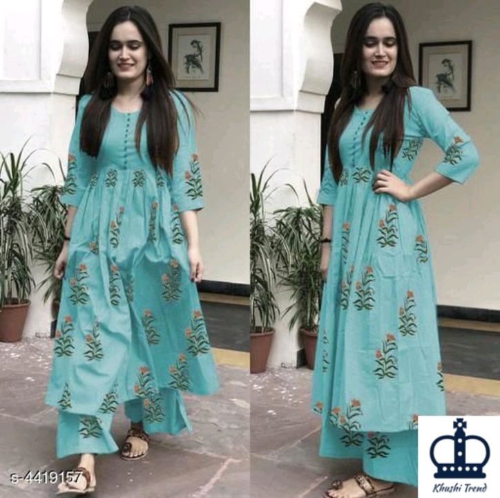 Printed Long Kurti With Palazzos  uploaded by business on 11/20/2021