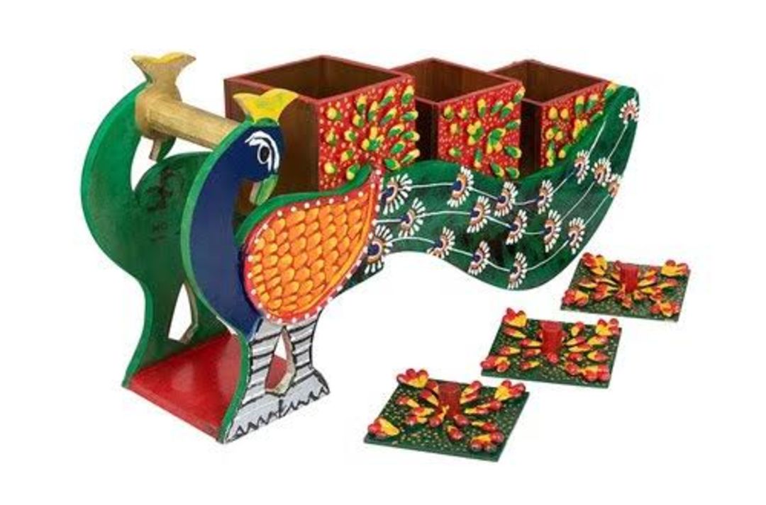 Peacock design wooden dry fruits cantener uploaded by business on 11/21/2021
