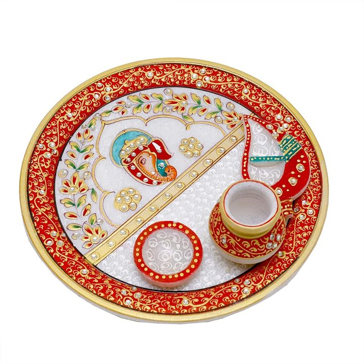 Marble hand made karwa chouth special puja thali  uploaded by business on 11/21/2021