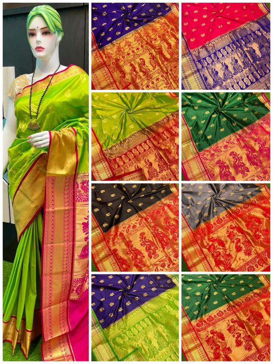 Mhalsa Paithani
Tana Soft Silk
Shoulder Butti
Contras blouse
Rich  uploaded by Divya Paithani yeola on 11/22/2021