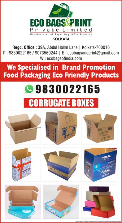 Post image We are based in Kolkata and are manufacturer of any kind of food packaging boxes and carry bags. Please do connect us for your requirements. 
We do all branding packaging.
Specialised in multi colour packaging boxes.
Do call us or whatsapp us at 9830022165
