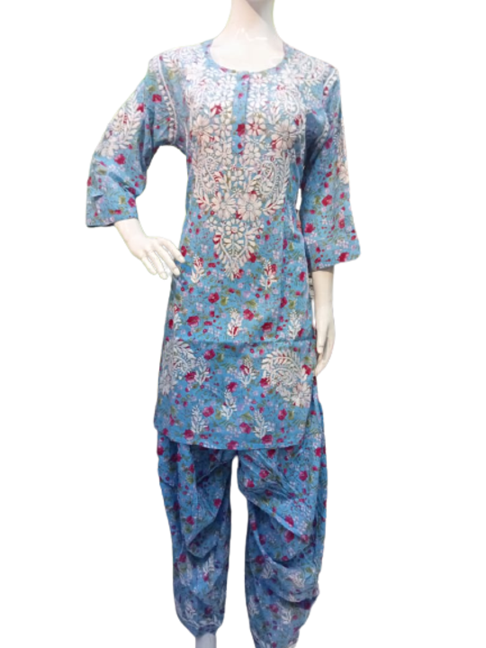 Mulmul print patiyala suit uploaded by Lucknowi chikan kurti on 11/23/2021