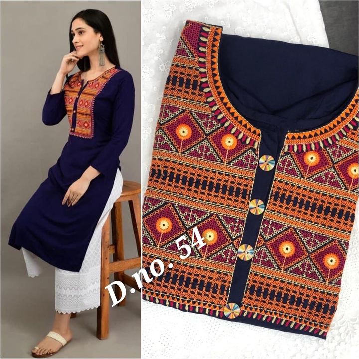 Post image *MV Selfie 54 Riyon Kurti with Beautiful Chikan work plazo*
*MV Selfie 54*   *Fabric details;-👇*
*Kurti :- Riyon With Embroidery Work**Plazo :- Cotton Chikan work*
*Tyep - Full Stitichded* *Size - M,L,XL,XXL*
*Weight:- 0.600 GM*
*Rate:- 689+$/- INR Only*———————————————A579  *MV A-One quality product*  *Aware of low quality*
👌*Reddy to ship*🚢 👌