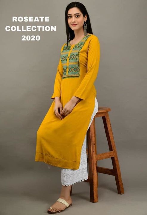 Post image *MV Selfie 54 Riyon Kurti with Beautiful Chikan work plazo*  *Fabric details;-👇*
*Kurti :-Riyon With Embroidery Work**Plazo :- Cotton Chikan work*
*Tyep - Full Stitichded* *Size - M,L,XL,XXL*
*Weight:- 0.600 GM*
*Rate:- 689+$/- INR Only*———————————————A579  *MV A-One quality product*  *Aware of low quality*
👌*Reddy to ship*🚢 👌