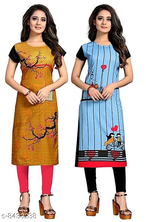 Post image Catalog Name:*Aagam Superior Kurtis*
Fabric: Crepe
Sleeve Length: Short Sleeves
Pattern: Printed
Combo of: Combo of 2
Sizes:
M (Bust Size: 38 in, Size Length: 44 in) 

Dispatch: 2-3 Days
Easy Returns Available In Case Of Any Issue
*Price 680