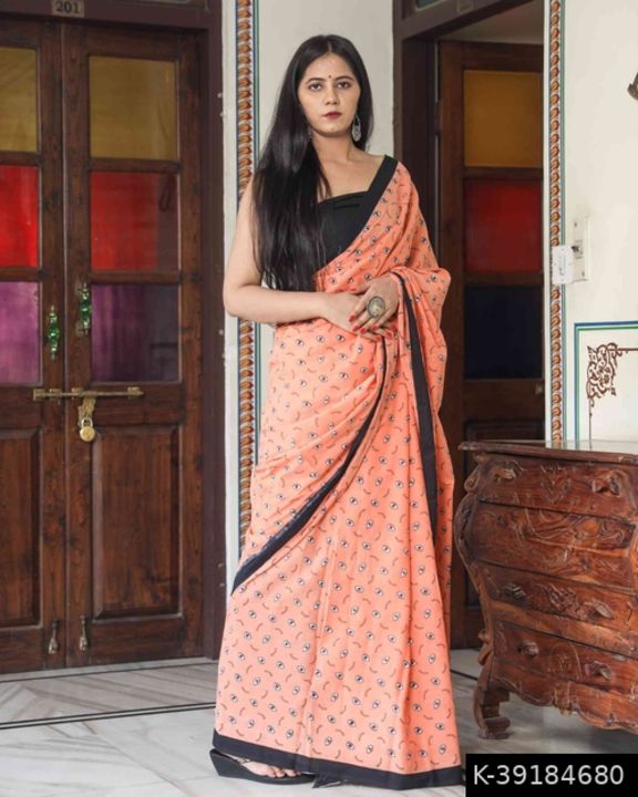 Women's printed cotton mulmul  fabric saree with blouse peice  uploaded by Clothes, jewellery and accessories on 11/25/2021