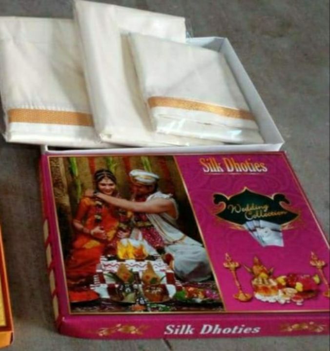Silk dhoties ( marriage set) uploaded by VARAHI FABRICS on 11/25/2021