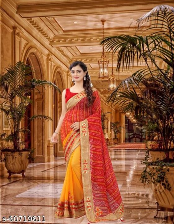 Post image Catalog Name:*Aakarsha Drishya Sarees*Saree Fabric: GeorgetteBlouse: Running BlouseBlouse Fabric: GeorgetteMultipack: SingleSizes: Free Size (Saree Length Size: 5.5 m, Blouse Length Size: 0.8 m) 
Dispatch: 2-3 DaysEasy Returns Available In Case Of Any Issue*Proof of Safe Delivery! Click to know on Safety Standards of Delivery Partners- https://ltl.sh/y_nZrAV3