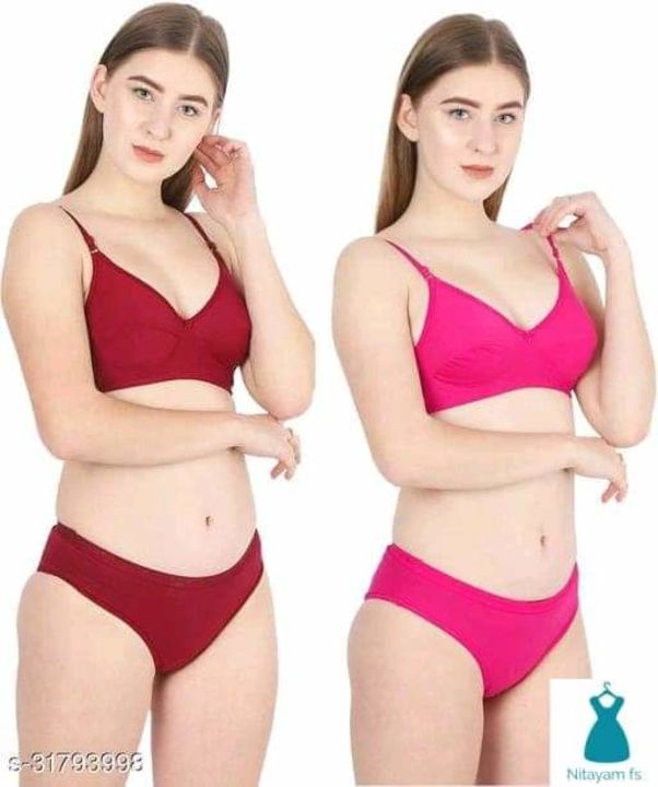Post image Catalog Name:*Women Solid Multicolor Cotton Lingerie Set (Pack of 2)*
Top Fabric: Cotton
Bottom Fabric: Cotton
Print or Pattern Type: Solid
Multipack: 2
Sizes: 
30A (Underbust Size: 30 in, Overbust Size: 30 in, Bottom Waist Size: 30 in) 
32A, 34A, 36A, 38A, S (Underbust Size: 30 in, Overbust Size: 30 in, Bottom Waist Size: 30 in) 
M, L, XL, XXL

350/-